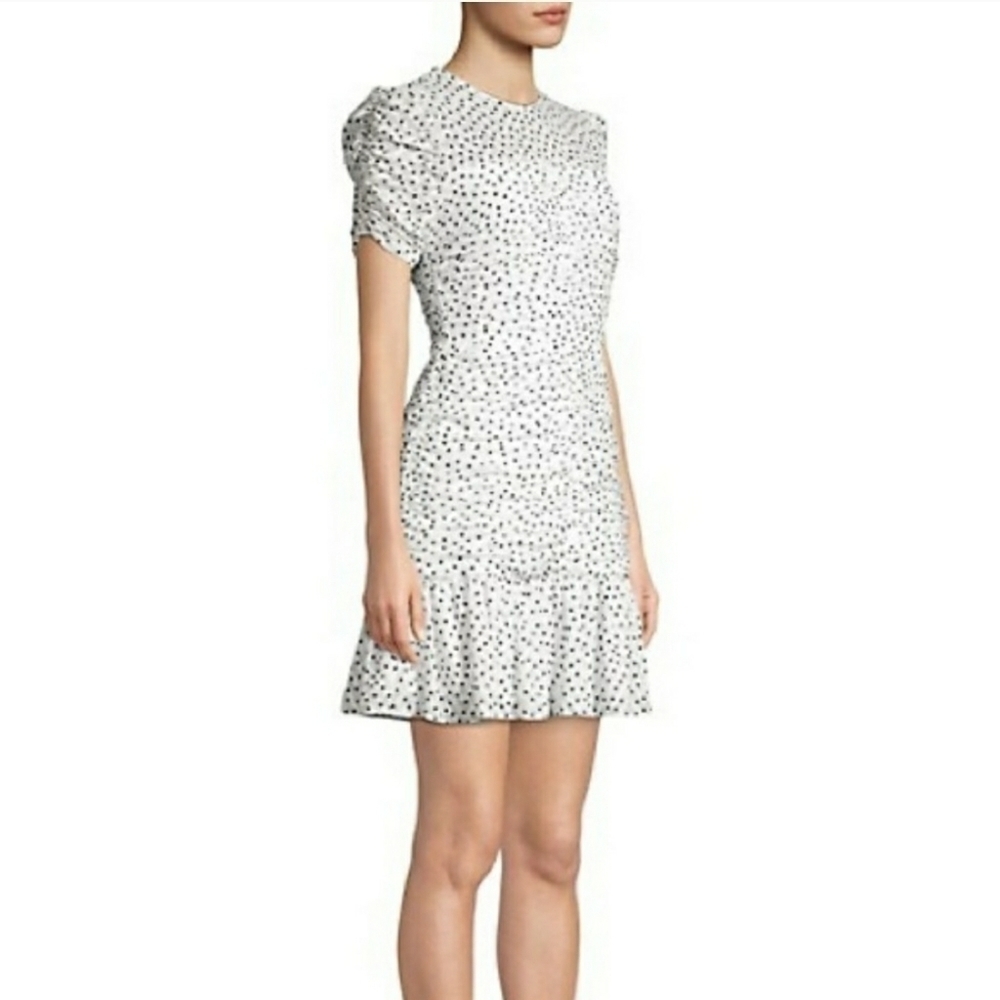 Shoshanna Kayleigh Ruched Chevron & Polka-Dot Flounce Dress, size 4